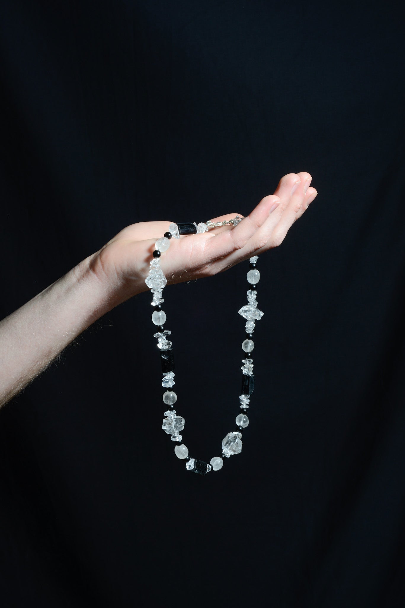 CHAIN 03: Schwarzer Turmalin, Bergkristall & Doppelender-Kristalle