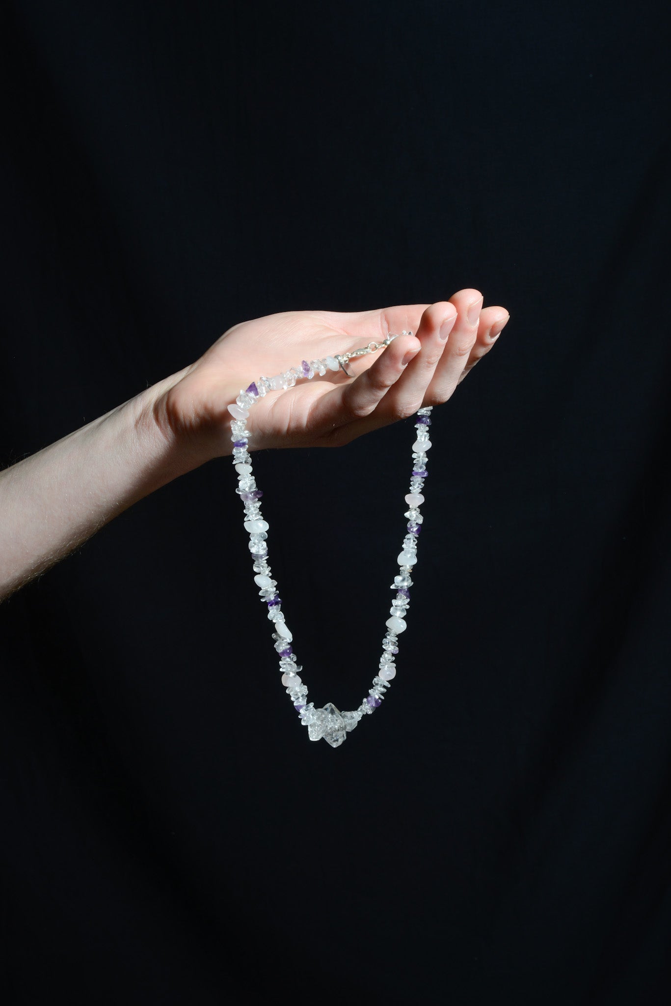 CHAIN 07: Bergkristall, Amethyst, Rosenquarz & Doppelender-Kristalle
